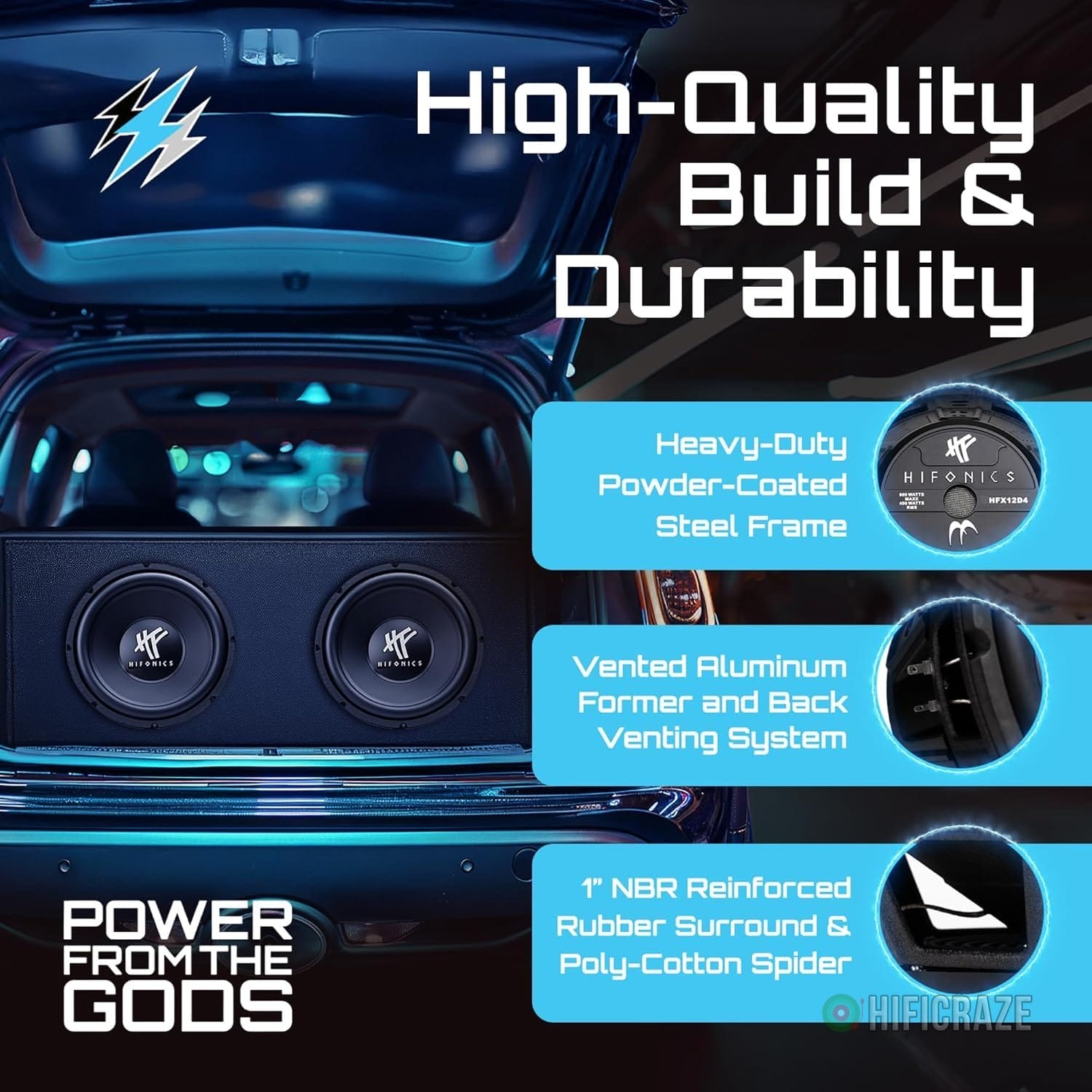 Hifonics Pair of 12 Inch Subwoofers, 800 Watt Max 400 Watt RMS Car & Powersports Speaker, HFX12D4 3 Hifonics Pair of 12 Inch Subwoofers, 800 Watt Max 400 Watt RMS Car & Powersports Speaker, HFX12D4 - Image 3