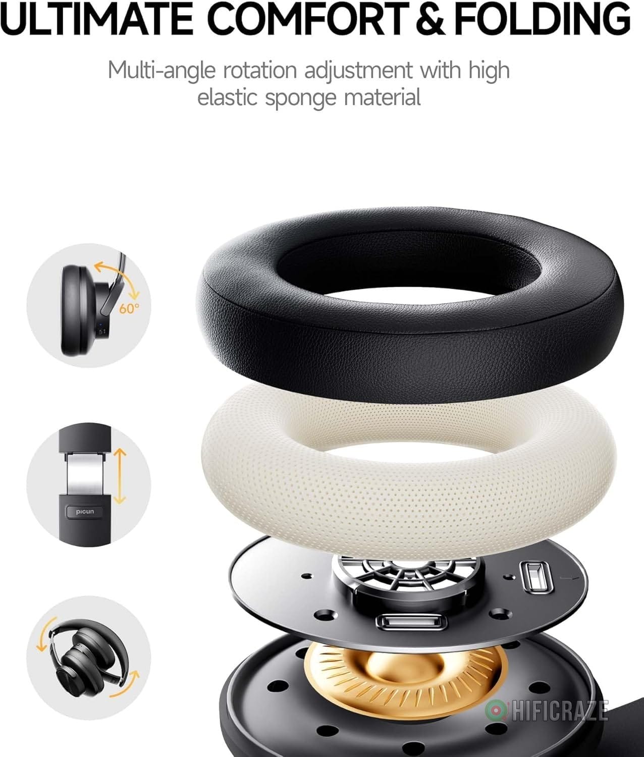 Picun B8 Bluetooth Headphones, 120H Playtime Headphone Wireless Bluetooth with 3 EQ Modes, Low Latency, Hands-Free Calls, Over Ear Headphones for Travel Home Office Cellphone PC Black 5 Picun B8 Bluetooth Headphones, 120H Playtime Headphone Wireless Bluetooth with 3 EQ Modes, Low Latency, Hands-Free Calls, Over Ear Headphones for Travel Home Office Cellphone PC Black - Image 5