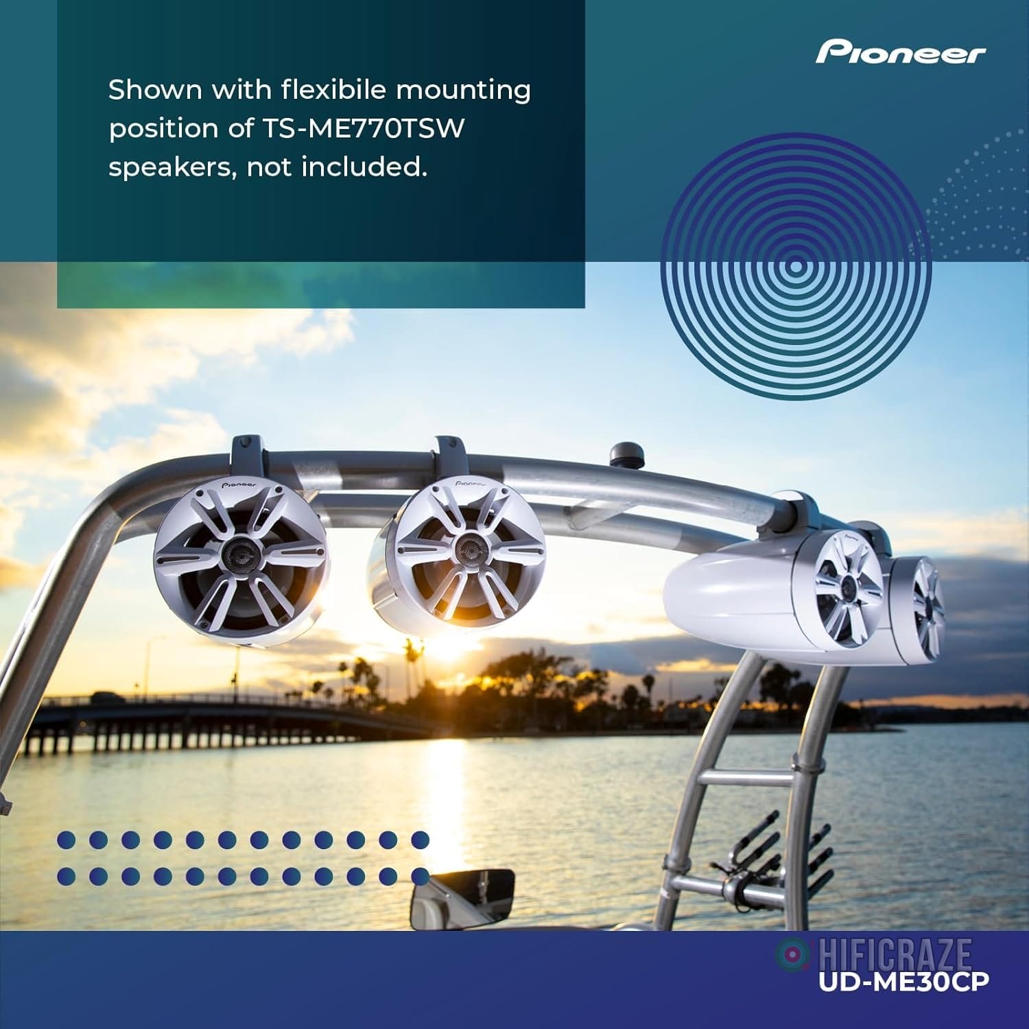 Pioneer UD-ME30CP Tower Speaker Mounting Brackets (Silver, 2 Pack) - Flexible Mounting Options, Fits 1-7/8" to 3" Tubes - for Use with Boats, Watercraft, UTV, ATV, RVs, Golf Carts 3 Pioneer UD-ME30CP Tower Speaker Mounting Brackets (Silver, 2 Pack) - Flexible Mounting Options, Fits 1-7/8" to 3" Tubes - for Use with Boats, Watercraft, UTV, ATV, RVs, Golf Carts - Image 3