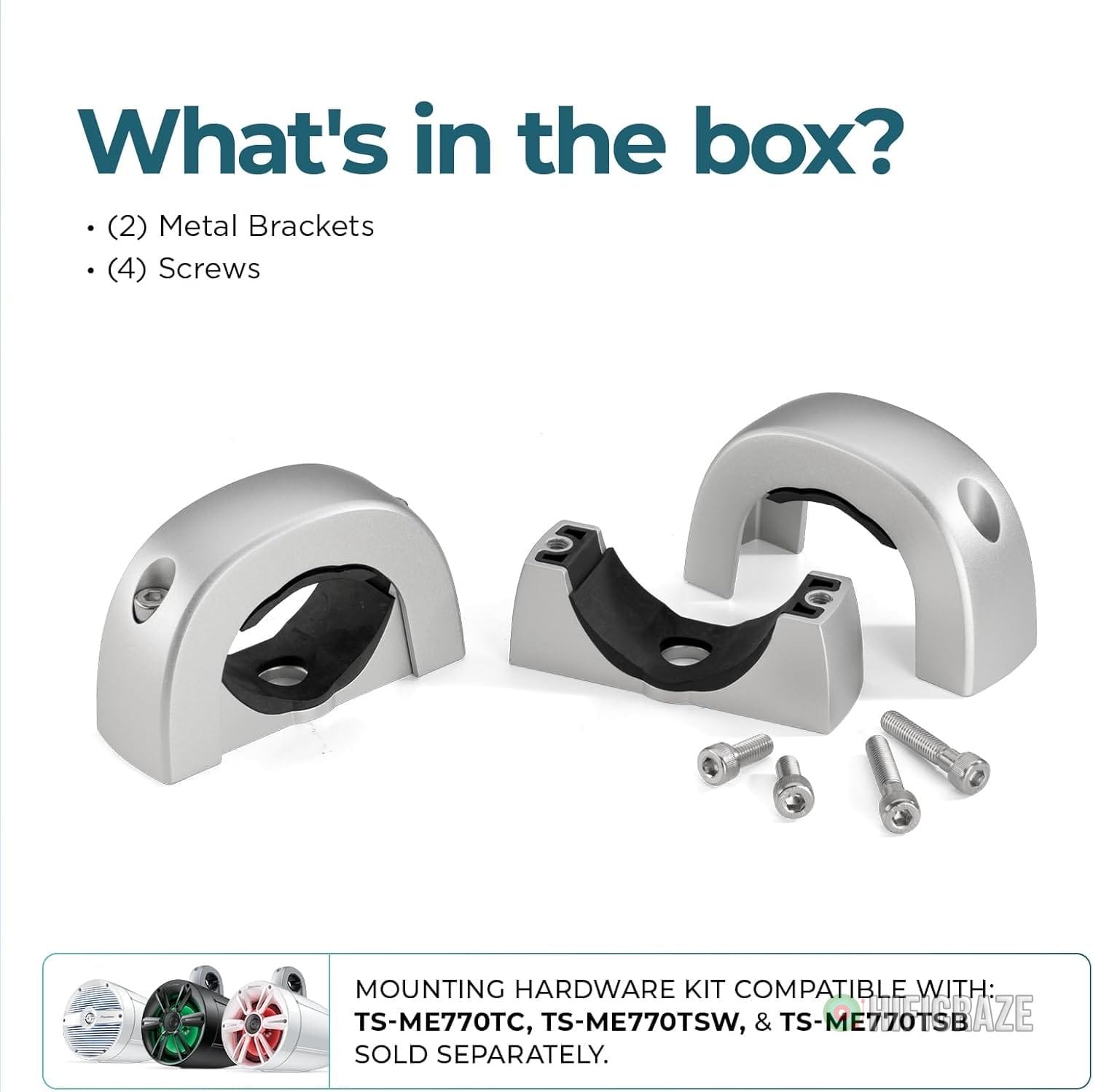 Pioneer UD-ME30CP Tower Speaker Mounting Brackets (Silver, 2 Pack) - Flexible Mounting Options, Fits 1-7/8" to 3" Tubes - for Use with Boats, Watercraft, UTV, ATV, RVs, Golf Carts 5 Pioneer UD-ME30CP Tower Speaker Mounting Brackets (Silver, 2 Pack) - Flexible Mounting Options, Fits 1-7/8" to 3" Tubes - for Use with Boats, Watercraft, UTV, ATV, RVs, Golf Carts - Image 5