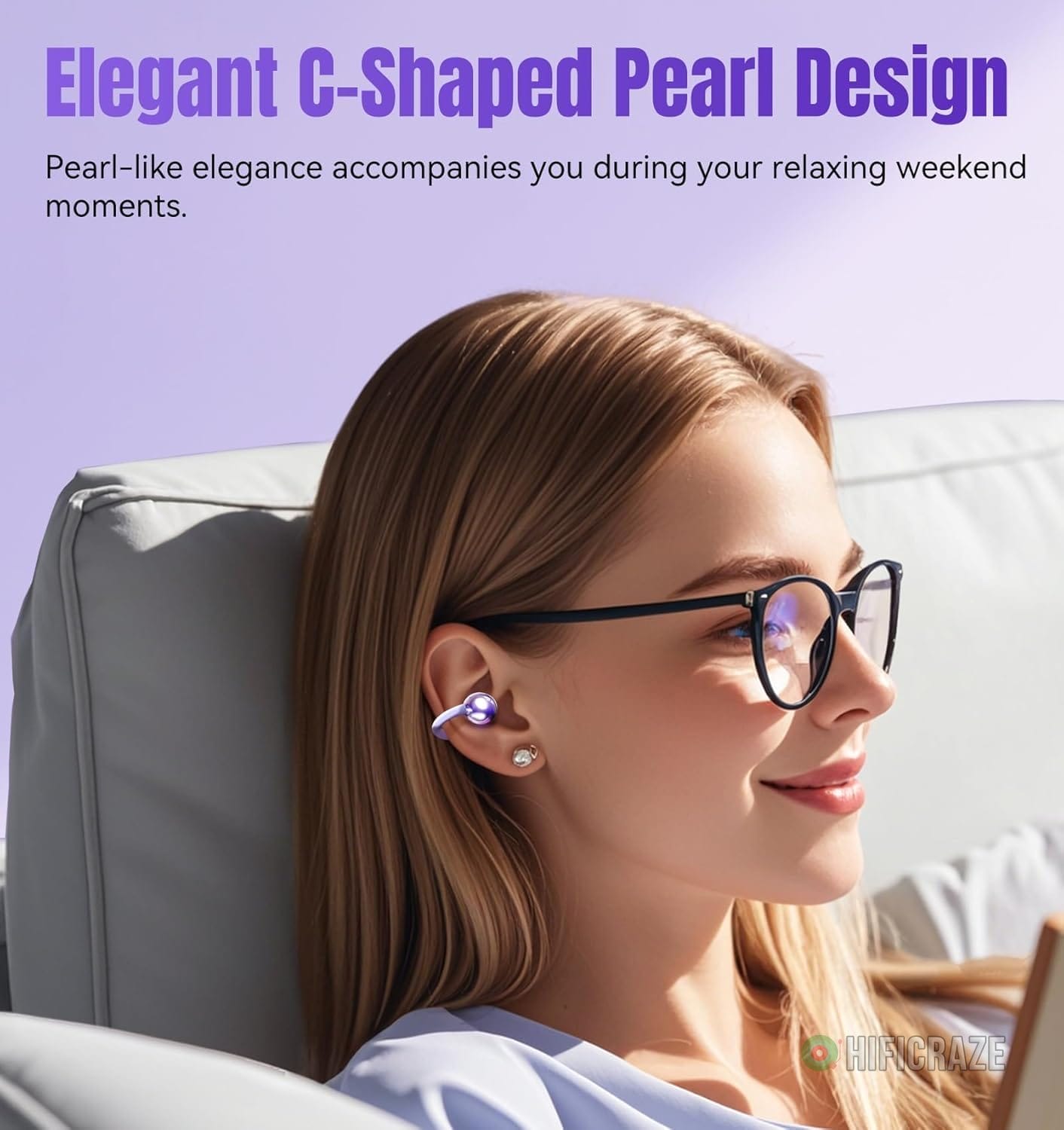 King Lucky Clip on Earbuds Open Ear Wireless Bluetooth 5.4 Headphones with Mic, 50H Play, Noise Cancelling, Waterproof, Comfortable for Small Ears & Glasses Wearers, Sports, Workouts, Purple - Image 3
