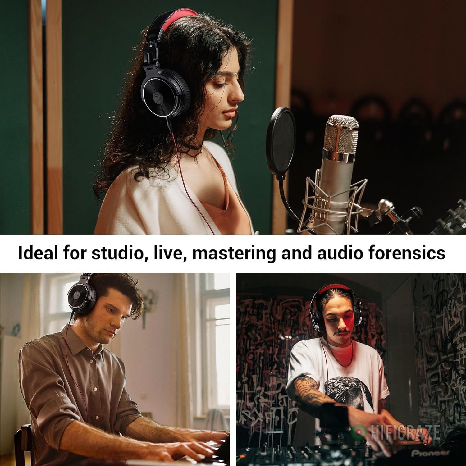 OneOdio Wired Over Ear Headphones Studio Monitor & Mixing DJ Stereo Headsets with 50mm Neodymium Drivers and 1/4 to 3.5mm Jack for AMP Computer Recording Podcast Keyboard Guitar Laptop - Red - Image 6