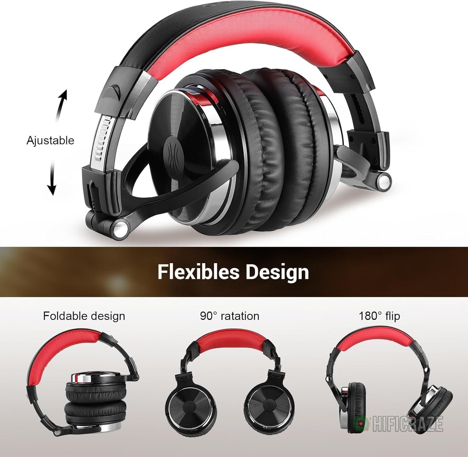 OneOdio Wired Over Ear Headphones Studio Monitor & Mixing DJ Stereo Headsets with 50mm Neodymium Drivers and 1/4 to 3.5mm Jack for AMP Computer Recording Podcast Keyboard Guitar Laptop - Red - Image 8