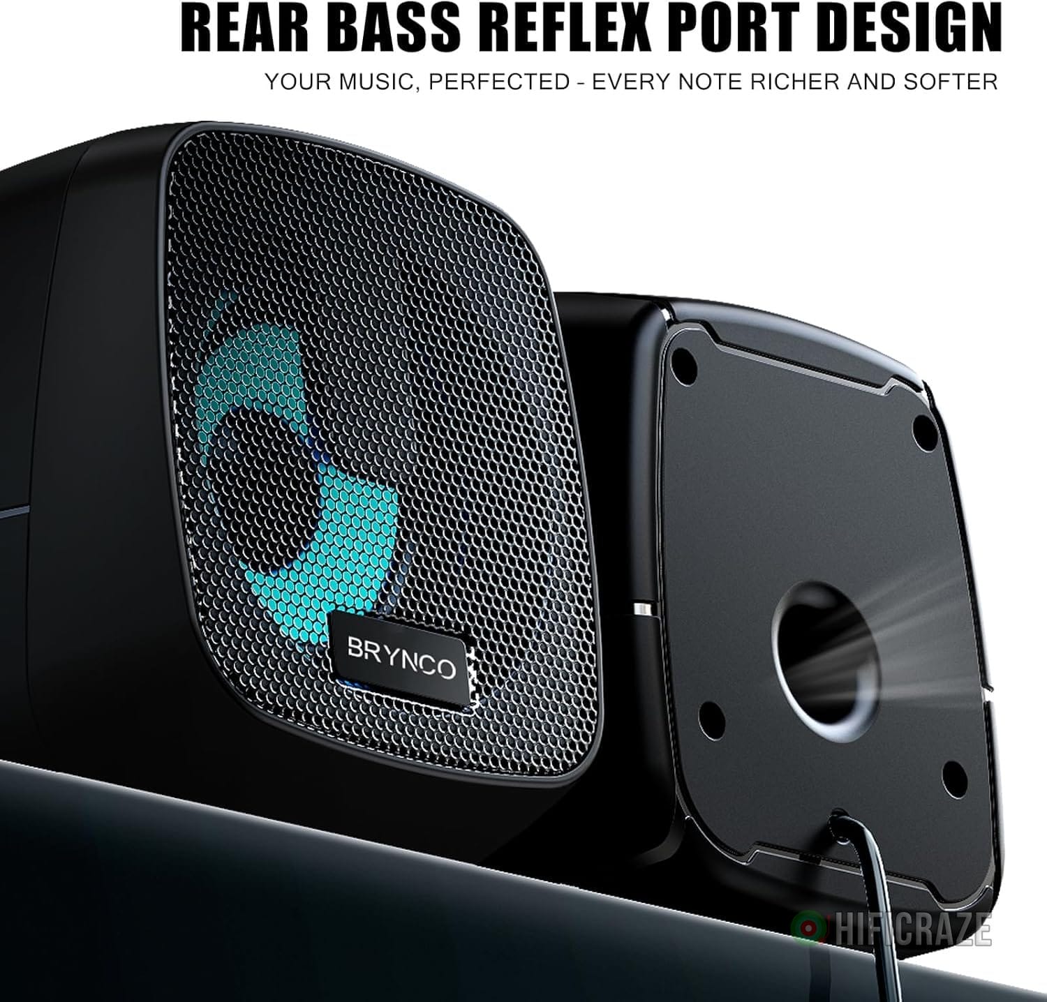 2.0 Channel RGB Computer Speakers | Compact Size with Dynamic Color-Changing Lights & Clear Audio | USB-Powered for PC/Laptop/Tablet/Phone | Plug & Play, Wired Remote (Black) - Image 2