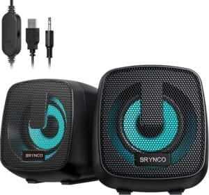 2.0 Channel RGB Computer Speakers | Compact Size with Dynamic Color-Changing Lights & Clear Audio | USB-Powered for PC/Laptop/Tablet/Phone | Plug & Play, Wired Remote (Black)