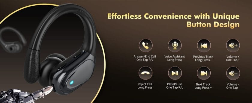 Wireless Earbuds, Sports Bluetooth Headphones, 80Hrs Playtime Ear Buds with LED Power Display, Noise Canceling Headset, IPX7 Waterproof Earphones for Workout/Running (Black) 12 ear buds with unique button design