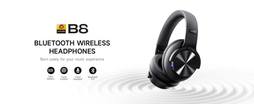Picun B8 Bluetooth Headphones, 120H Playtime Headphone Wireless Bluetooth with 3 EQ Modes, Low Latency, Hands-Free Calls, Over Ear Headphones for Travel Home Office Cellphone PC Black 9 Picun B8 Bluetooth Headphones