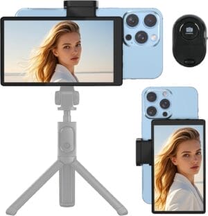 APEKX 5" Vlog Selfie Monitor Screen Magnetic for iPhone/Android - Wireless & USB-C/HDMI Live Stream Screen, 55% Larger Than 4", TikTok/YouTube Ready, 3 Brightness Levels (Black)