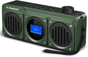 Avantree Boombyte - Portable FM Radio & Bluetooth Speaker with Superb Stereo Sound, Metal Finish, Long Rechargeable Playtime, and Support for Micro SD Card & USB Audio Input - Green