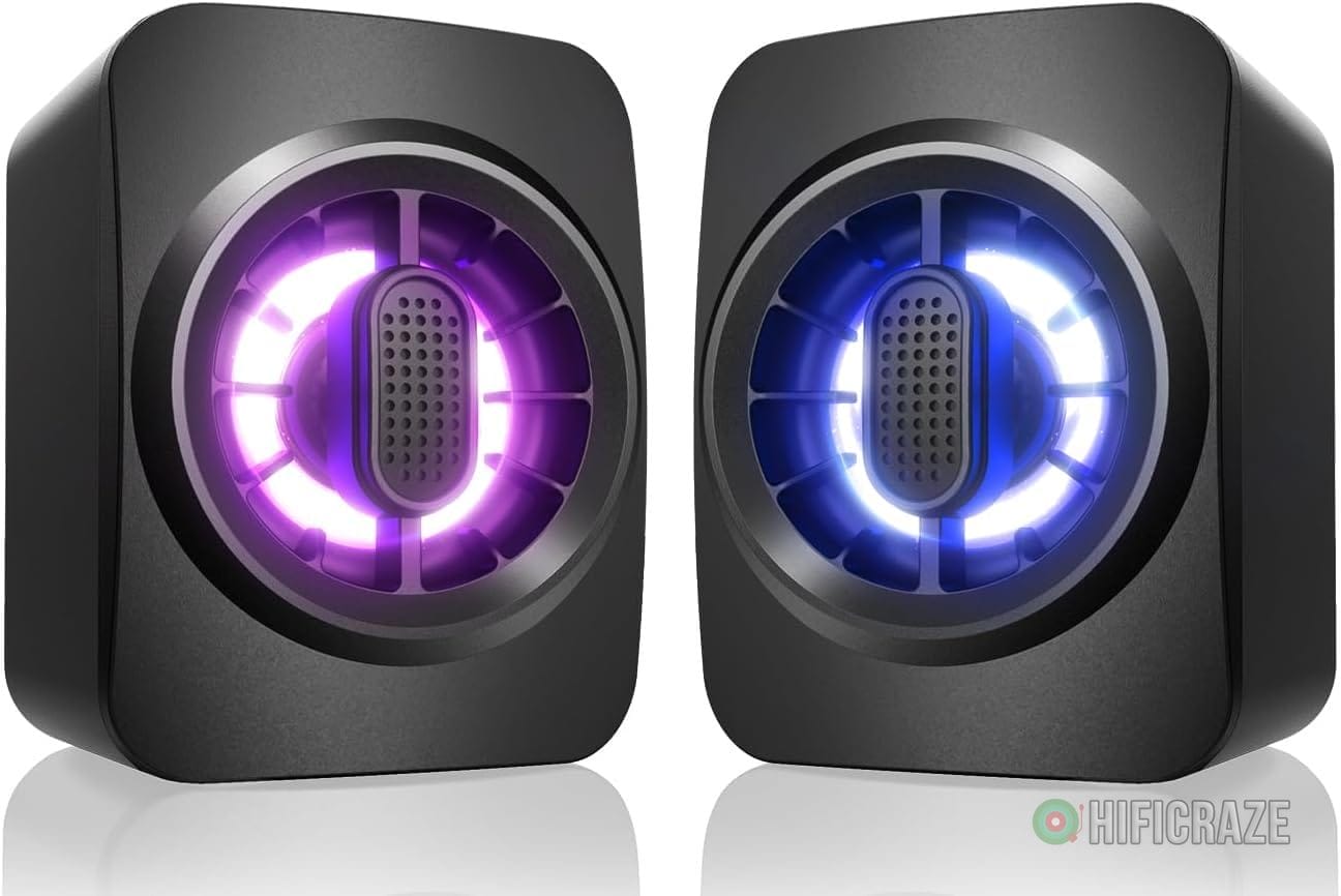 Computer Speakers,RGB PC Speakers, USB Powered 3.5mm Aux Speaker for Desktop, PC, Laptop, Tablet – Small Computer Speakers | Clear Sound & 7-Color Dynamic Lighting