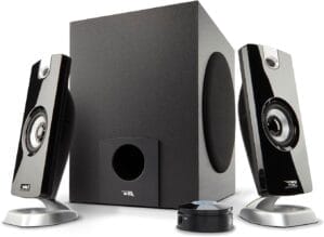Cyber Acoustics CA-3090 2.1 Speaker System with Subwoofer with 18W of Power – Easy Setup and Convenient Controls, Great for Music, Movies, and Gaming
