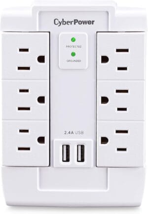 CyberPower CSP600WSURC2 Surge Protector, 1200J/125V, 6 Swivel Outlets, 2 USB Charging Ports, Wall Tap Design, White