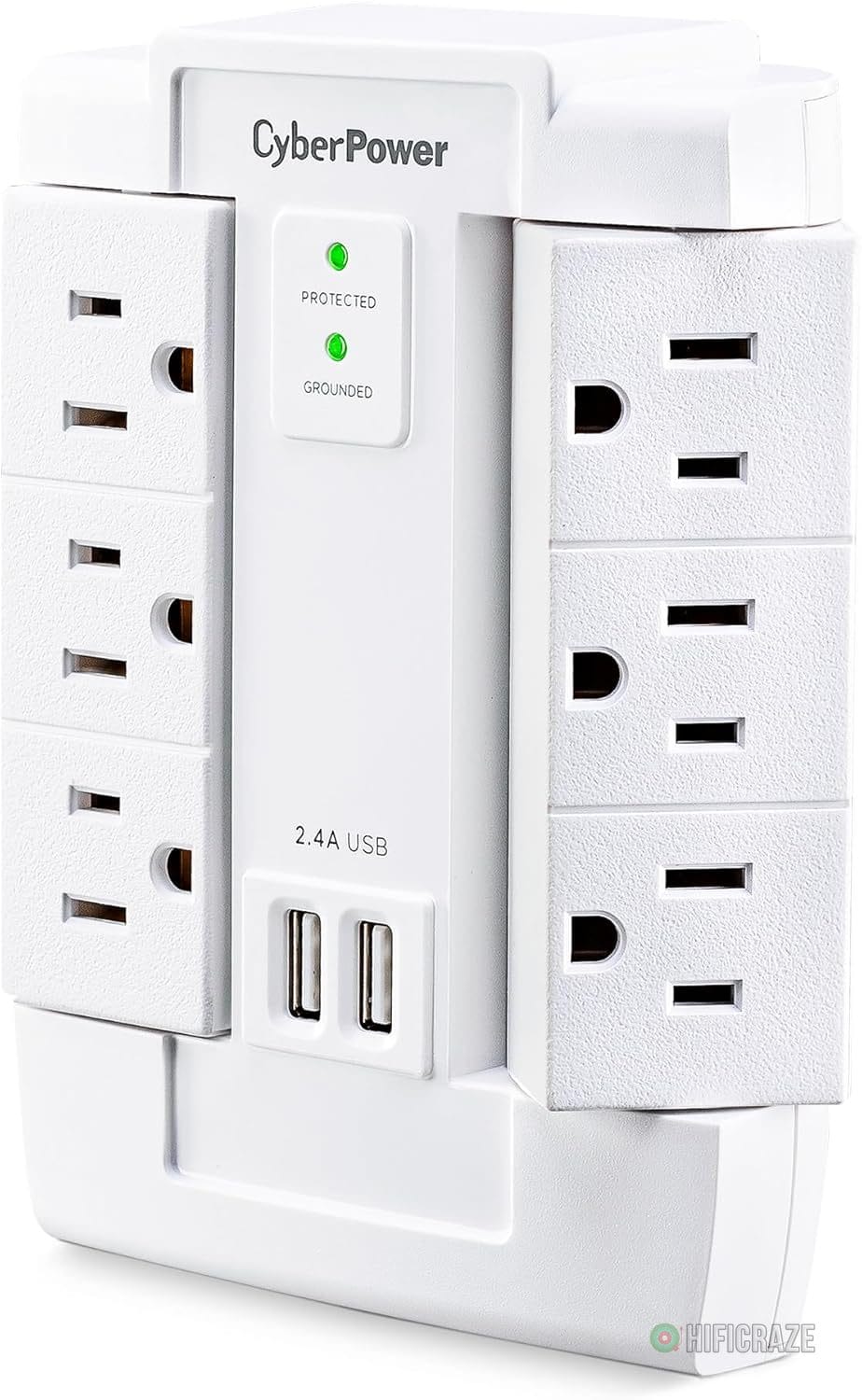 CyberPower CSP600WSURC2 Surge Protector, 1200J/125V, 6 Swivel Outlets, 2 USB Charging Ports, Wall Tap Design, White 2 CyberPower CSP600WSURC2 Surge Protector, 1200J/125V, 6 Swivel Outlets, 2 USB Charging Ports, Wall Tap Design, White - Image 2