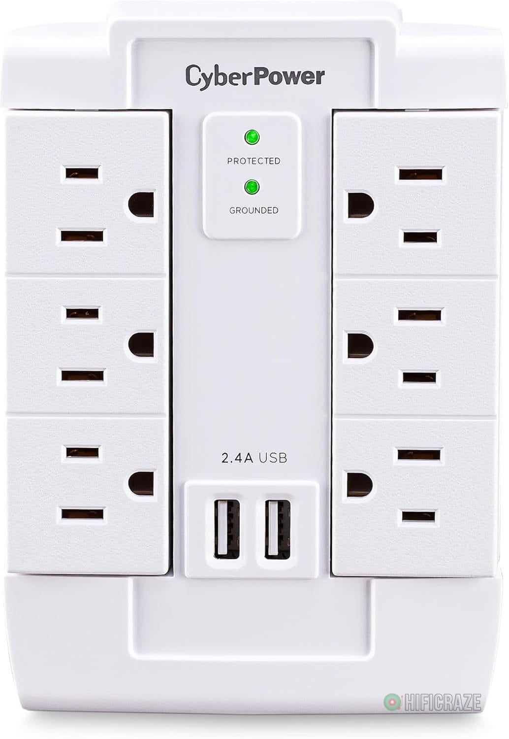 CyberPower CSP600WSURC2 Surge Protector, 1200J/125V, 6 Swivel Outlets, 2 USB Charging Ports, Wall Tap Design, White 1 CyberPower CSP600WSURC2 Surge Protector, 1200J/125V, 6 Swivel Outlets, 2 USB Charging Ports, Wall Tap Design, White
