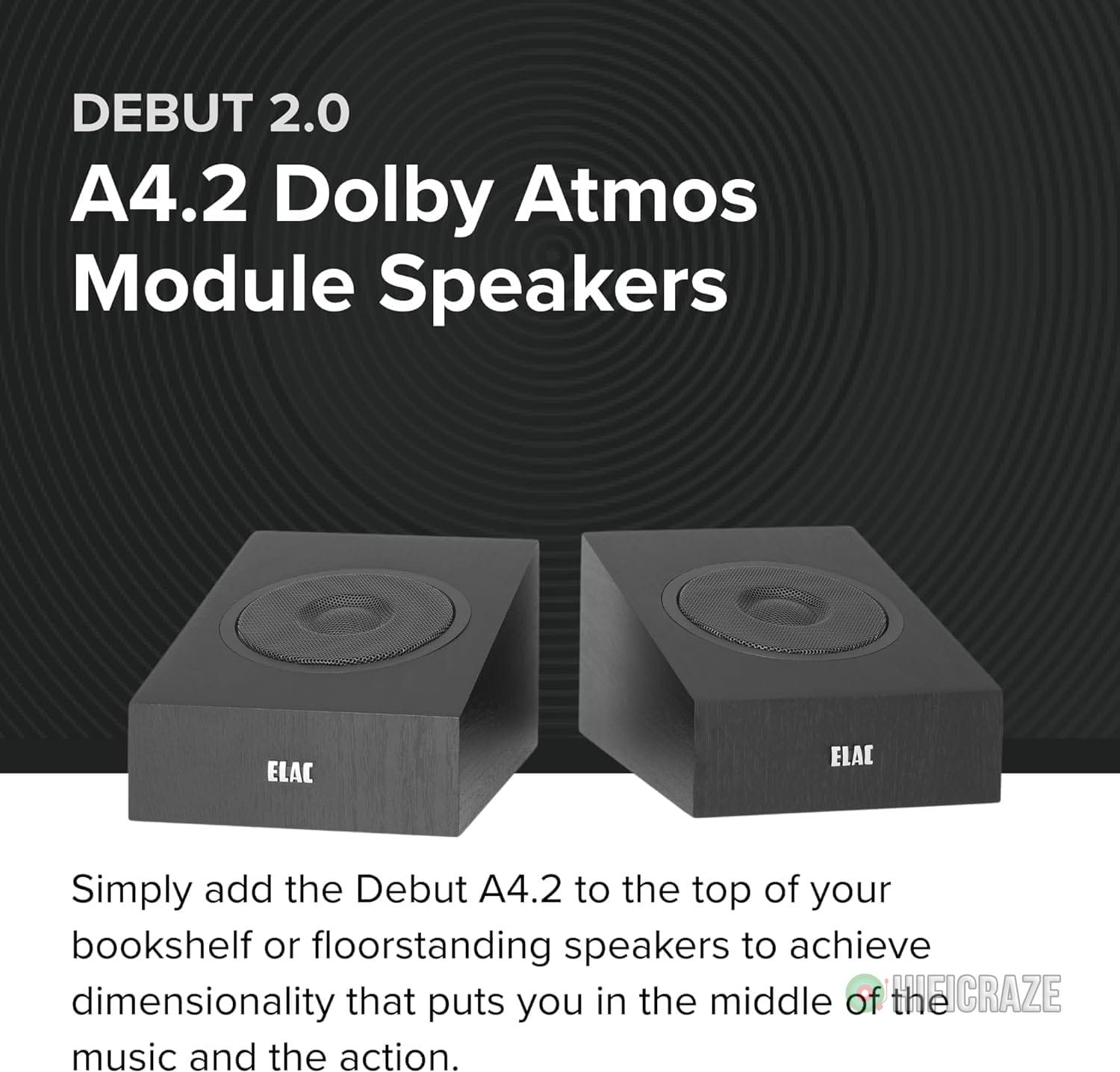 ELAC Debut 2.0 A4.2 Dolby Atmos Module Speakers, Black (Pair) - Concentric Driver with 0.5” Polymer Tweeter & 4” Aramid Fiber Woofer 2 ELAC Debut 2.0 A4.2 Dolby Atmos Module Speakers, Black (Pair) - Concentric Driver with 0.5” Polymer Tweeter & 4” Aramid Fiber Woofer - Image 2