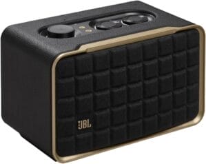 JBL Authentics 200 - Retro Style Smart Home Speaker with Built in Wi-Fi, Bluetooth and Voice Assistants, Alexa and Google Assistant, Multi-Room Playback, Automatic self tuning (Black/Gold)