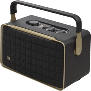JBL Authentics 300 - Retro Style Wireless Bluetooth/WiFi Home Speaker, Built in Battery (4800mAh), Music Streaming Services via Built-in Wi-Fi, Built in Alexa and Google Assistant (Black/Gold)