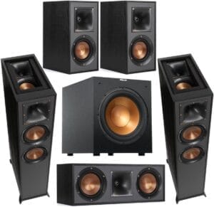 Klipsch Reference Series 5.1 Home Theater Pack with 2X R-625FA Floorstanding Speakers, R-52C Center Channel Speaker, 2X R-41M Bookshelf Speakers (Speaker System + Subwoofer)