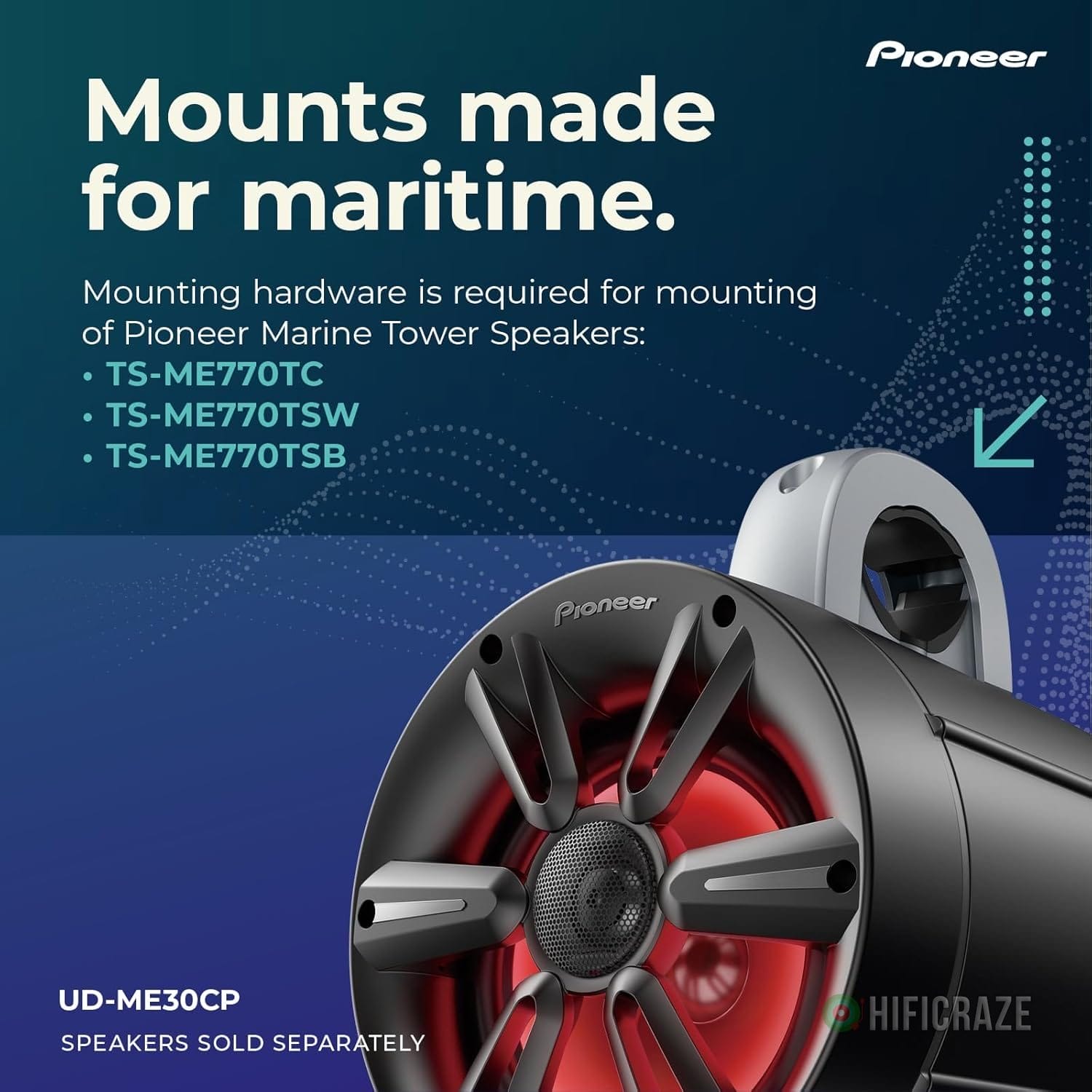 Pioneer UD-ME30CP Tower Speaker Mounting Brackets (Silver, 2 Pack) - Flexible Mounting Options, Fits 1-7/8" to 3" Tubes - for Use with Boats, Watercraft, UTV, ATV, RVs, Golf Carts 2 Pioneer UD-ME30CP Tower Speaker Mounting Brackets (Silver, 2 Pack) - Flexible Mounting Options, Fits 1-7/8" to 3" Tubes - for Use with Boats, Watercraft, UTV, ATV, RVs, Golf Carts - Image 2