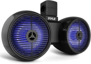 Pyle Dual Waterproof Off-Road Speakers - 6.5" 200W 2-Way Marine Wakeboard Tower Sound System w/LED Light, Full Range Outdoor Stereo Speaker for Car, ATV, UTV, Jeep, Boat, Includes Brackets (Black)