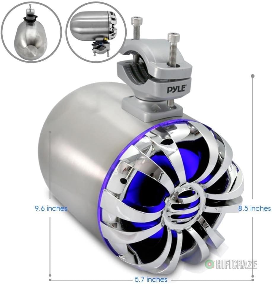 Pyle Marine Speakers - 5.25 Inch Waterproof IP44 Rated Wakeboard Tower and Weather Resistant Outdoor Audio Stereo Sound System with Built-in LED Lights - 1 Pair in Silver (PLMRWB50L) 2 Pyle Marine Speakers - 5.25 Inch Waterproof IP44 Rated Wakeboard Tower and Weather Resistant Outdoor Audio Stereo Sound System with Built-in LED Lights - 1 Pair in Silver (PLMRWB50L) - Image 2