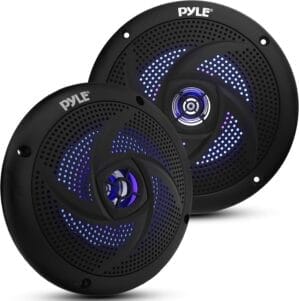 Pyle Marine Waterproof Speakers 6.5” - Low Profile Slim Style Wakeboard Tower and Weather Resistant Outdoor Audio Stereo Sound System with LED Lights and 240 Watt Power - 1 Pair in Black - PLMRS63BL