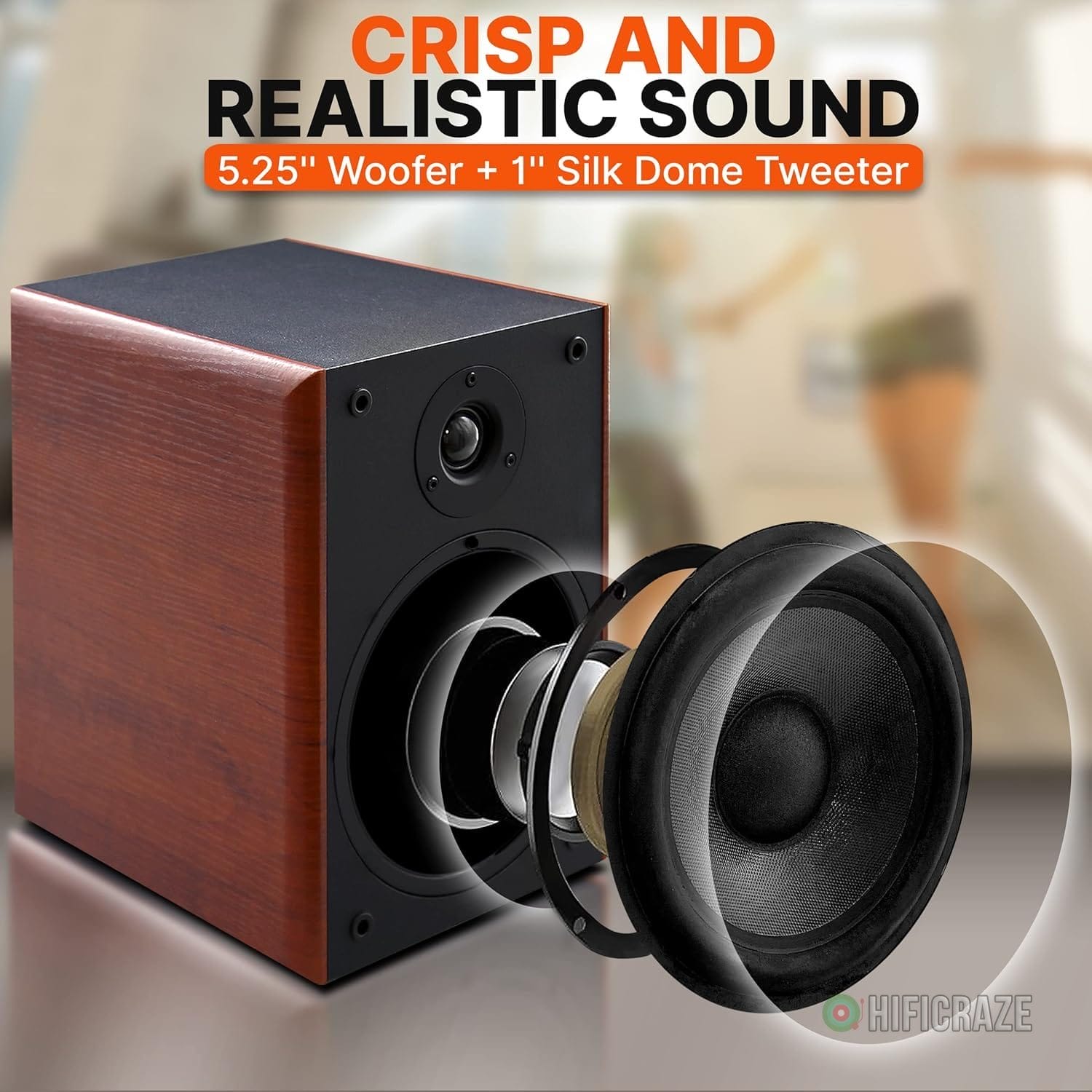 PyleUsa 5.25" Home Wooden Bookshelf Speakers, 200W Max Power, 1" Silk Dome Tweeter and Aluminum Voice Coils, Pair, Gold Plated 5 Way Binding Post,Rubber Surrounds,Beautiful Wood Grain Finish- PHQBS52 2 PyleUsa 5.25" Home Wooden Bookshelf Speakers, 200W Max Power, 1" Silk Dome Tweeter and Aluminum Voice Coils, Pair, Gold Plated 5 Way Binding Post,Rubber Surrounds,Beautiful Wood Grain Finish- PHQBS52 - Image 2