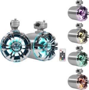Rockville WB65KLED 600W Peak/300W RMS Marine Wakeboard Tower Speakers Pair, 6.5", Built-in LED Lights, 360 Degree Swivel, Waterproof, 4 Ohm, for Boats, Jeeps, and ATVs