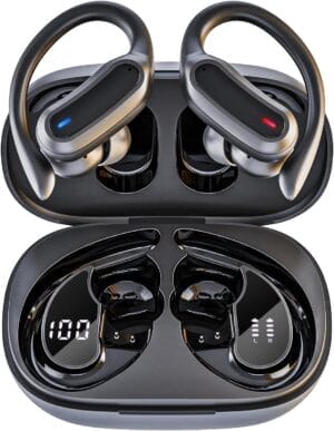 Wireless Earbuds, Bluetooth 5.3 Headphones, True Wireless Stereo Earphones with IPX6 Waterproof, Noise Cancelling Mic, Fast Charging and Comfort Fit Ear Buds for Sports, Workouts - Black
