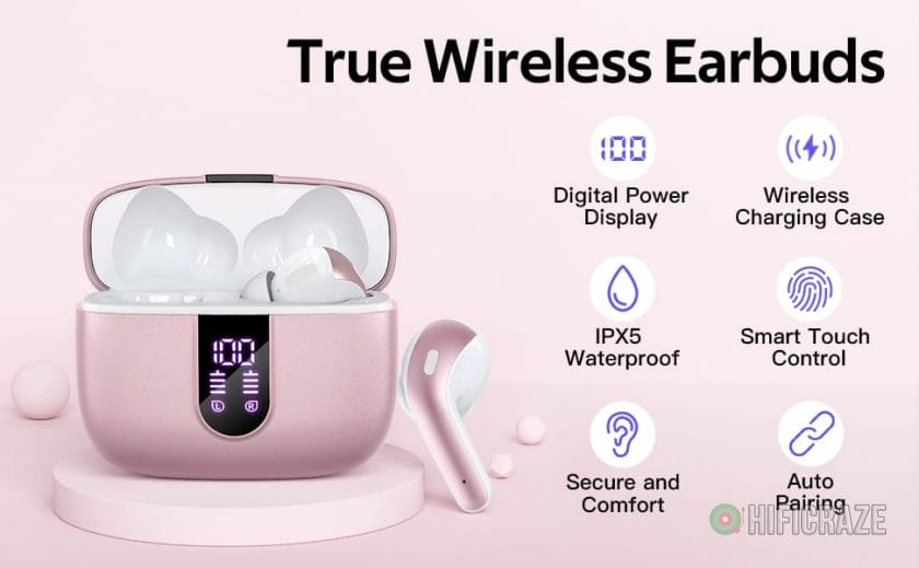 TAGRY Bluetooth Headphones True Wireless Earbuds 60H Playback LED Power Display Earphones with Wireless Charging Case IPX5 Waterproof in-Ear Ear buds with Mic for TV Smart Phone Laptop Computer Sports 2 wireless earbuds