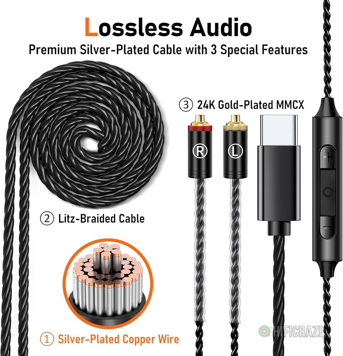 Vibes 202MC USB-C Wired Earbuds - HiFi in Ear Monitor Headphones - Noise Isolating Ear Buds w/ Mic - Clear Sound, Deep Bass & Comfort-Fit Earphones - MMCX to USBC, Silver Plated Cord, Carrying Case - Image 4
