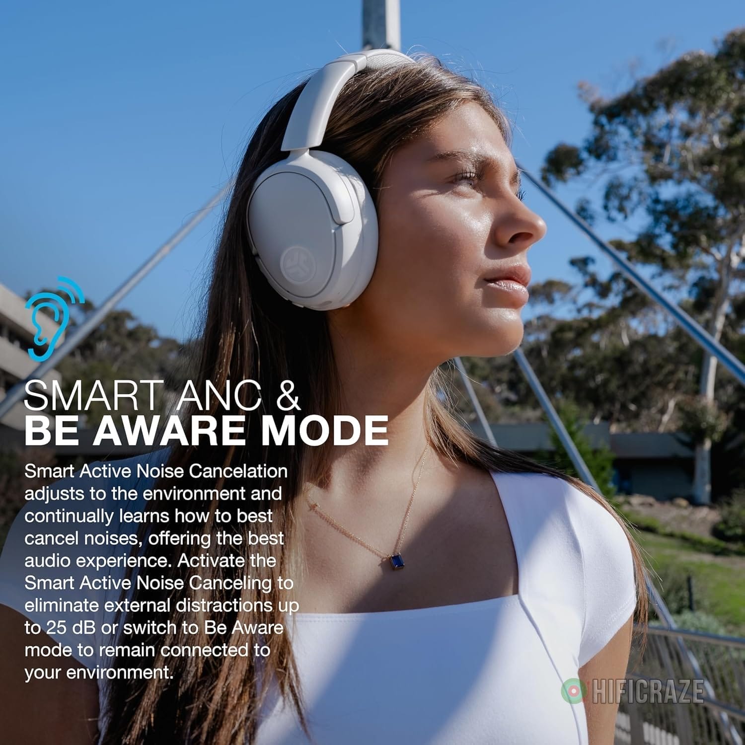 JLab JBuds Lux ANC Wireless Headphones, Cloud White, Hybrid Active Noise Cancelling, Customizable Sound, Spatial Audio Compatible, Premium Over-Ear Bluetooth Headset 3 JLab JBuds Lux ANC Wireless Headphones, Cloud White, Hybrid Active Noise Cancelling, Customizable Sound, Spatial Audio Compatible, Premium Over-Ear Bluetooth Headset - Image 3