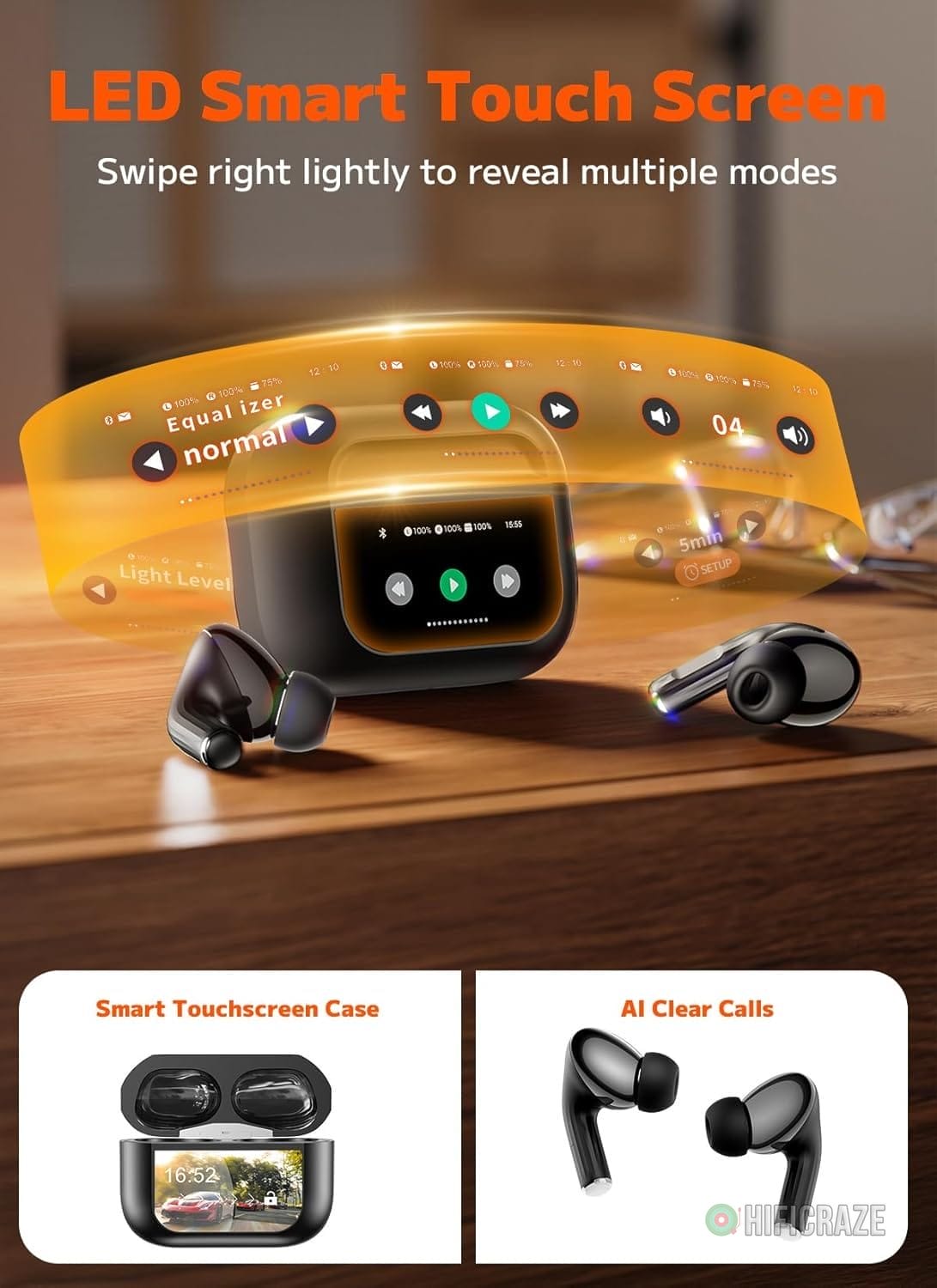 Wireless Earbuds, ANC/ENC Noise Cancelling Ear Buds with Smart Touchscreen Case, 48H Playtime for Sports & Working, Bass Stereo Sound, Bluetooth 5.4 Headphones for iPhone/Android 3 Wireless Earbuds, ANC/ENC Noise Cancelling Ear Buds with Smart Touchscreen Case, 48H Playtime for Sports & Working, Bass Stereo Sound, Bluetooth 5.4 Headphones for iPhone/Android - Image 3