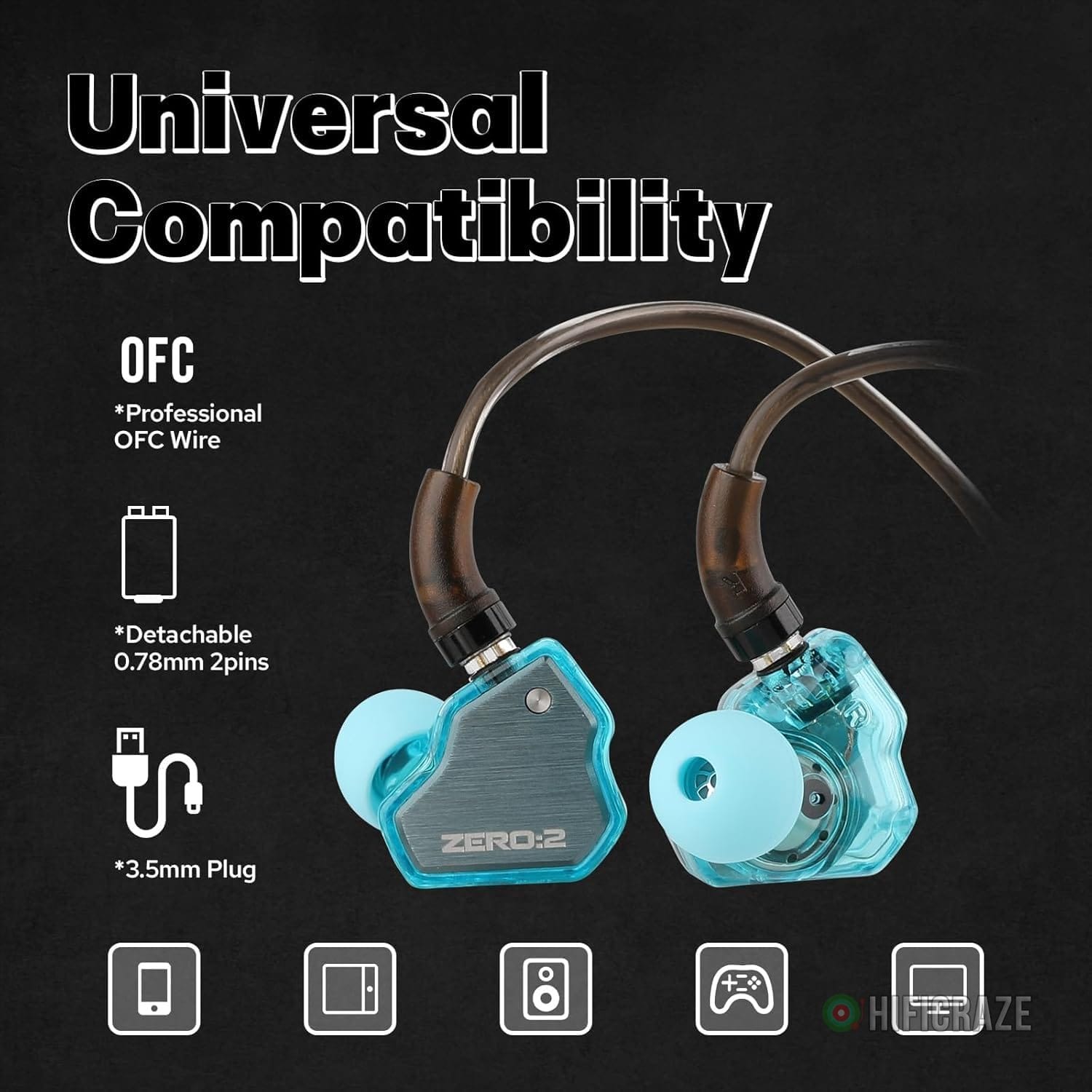 Linsoul 7Hz x Crinacle Zero:2 in Ear Monitor, Updated 10mm Dynamic Driver IEM, Wired Earbuds Earphones, Gaming Earbuds, with OFC IEM Cable for Musician (Without MIC, Blue) 6 Linsoul 7Hz x Crinacle Zero:2 in Ear Monitor, Updated 10mm Dynamic Driver IEM, Wired Earbuds Earphones, Gaming Earbuds, with OFC IEM Cable for Musician (Without MIC, Blue) - Image 6