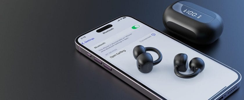 TOZO OpenEarRing True Open Ear Headphones, Lightweight Comfort Open Ear Clip Wireless Earbuds, 40H Play Bluetooth 5.4 Headphones with Smart Digital Display Design Fit Sports Running, Workout Black 8 Water Resistance