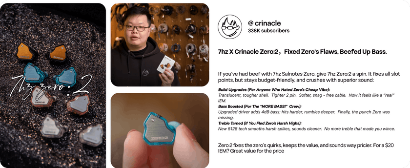 Linsoul 7Hz x Crinacle Zero:2 in Ear Monitor, Updated 10mm Dynamic Driver IEM, Wired Earbuds Earphones, Gaming Earbuds, with OFC IEM Cable for Musician (Without MIC, Blue) 8 7hz zero 2