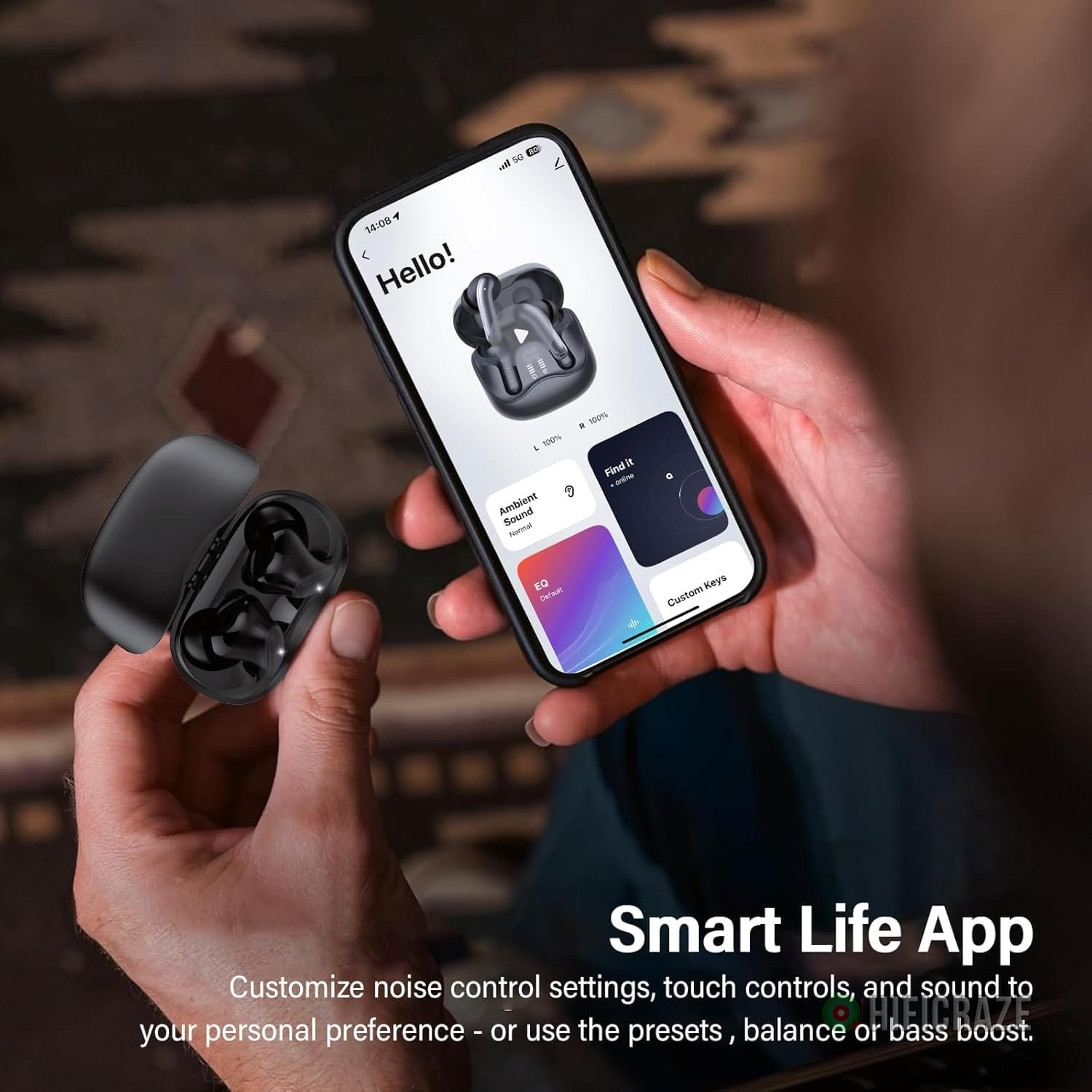 Adaptive Hybrid Active Noise Canceling Wireless Earbuds, 6 Mics ENC Clear Call Ear Buds, Hi-Res Audio Deep Bass Bluetooth 5.4 Headphones, 48H Playtime, Wireless Charging, Multipoint Connection, Black - Image 2