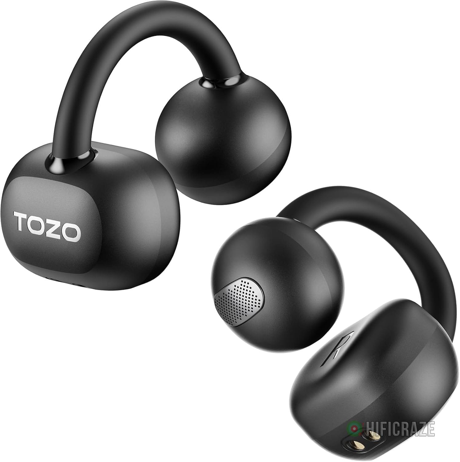 TOZO OpenEarRing True Open Ear Headphones, Lightweight Comfort Open Ear Clip Wireless Earbuds, 40H Play Bluetooth 5.4 Headphones with Smart Digital Display Design Fit Sports Running, Workout Black