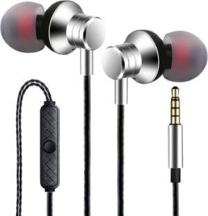 Wired Earbuds Headphones with Microphone Stereo Bass Earphones Noise Isolation in-Ear Headset Compatible with All Smartphones Tablets iPod IPad MP3 Player That with 3.5 mm Interface(Silver)