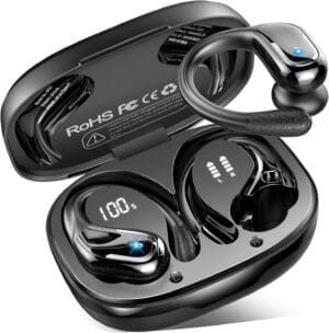 Wireless Earbuds, Sport Bluetooth 5.4 Headphones 2025 New Bluetooth Earbuds with 75Hrs Stereo, 4 ENC Mic, Noise Canceling Over-Ear Buds with Earhooks, IP7 Waterproof Earphones for Workout/Running/Gym