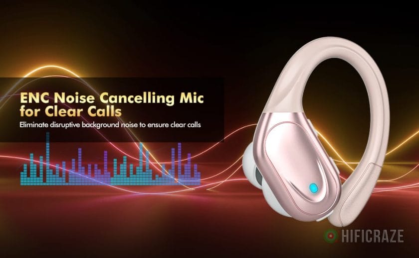 Wireless Earbuds, Sports Bluetooth Headphones, 80Hrs Playtime Ear Buds with LED Power Display, Noise Canceling Headset, IPX7 Waterproof Earphones for Workout/Running (Rose Gold) 10 earphones with enc noise cancelling mic