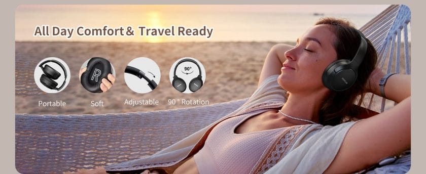 RUNOLIM Hybrid Active Noise Cancelling Headphones, Wireless Over Ear Bluetooth Headphones with Microphone, 70H Playtime, Foldable Headphone with HiFi Audio, Deep Bass for Home Travel Office 14 noise canceling headphones